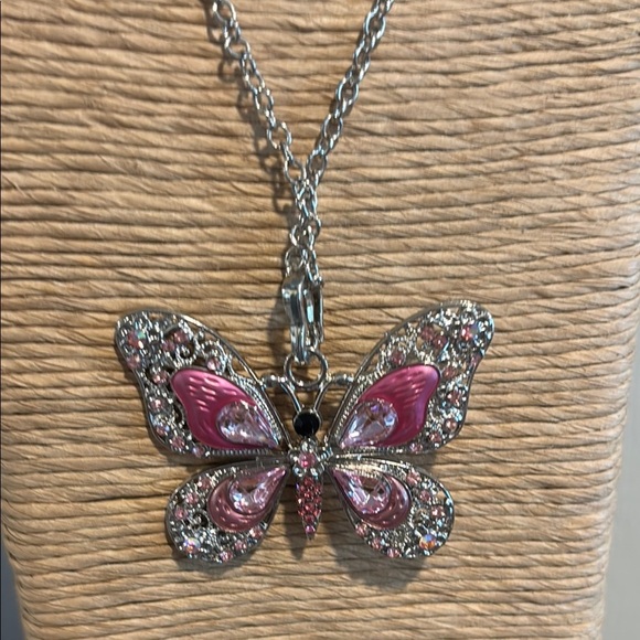 Paparazzi Pink and Silver Butterfly Charm Necklace - Picture 3 of 12